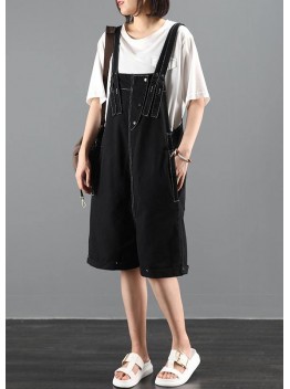New large size black bib pants women casual jumpsuit