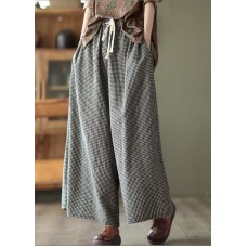 Small Plaid Loose Linen Wide Leg Pants Drawstring Summer