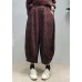 Handmade Red elastic waist pocket Print Linen lantern Pants Spring