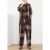 spring big pockets ming Harem cotton brown plus szie  plaid jumpsuit