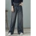 Loose Denim Blue High Waist Pockets Cotton Wide Leg Pants For Women Spring