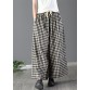 Casual Large Plaid Elastic Waist Linen Wide Leg Pants Summer