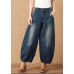 Fashion Denim Blue High Waist Pockets Patchwork Cotton Harem Pants Spring