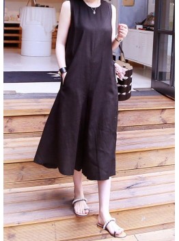 Organic black cotton pant o neck jumpsuit pants