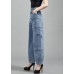 Fashion Light Blue Pockets Patchwork Cotton Denim Lantern Pants Trousers Spring