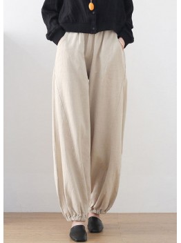 Linen Colour Solid Loose Linen Lantern Pants Draping Summer