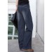 Baggy Denim Blue High Waist Pockets Cotton Straight Pants Summer