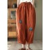 Orange Pockets Tie Waist Linen Harem Pants Summer