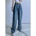 Chic Vintage Blue High Waist Draping Cotton Denim Wide Leg Pants Summer