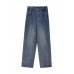 Modern Blue High Waist Draping Pockets Cotton Denim Wide Leg Pants Summer