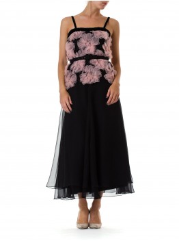 MORPHEW ATELIER Black & Pink Chiffon Chanel Inspired Gown Made With 1980S Ribbon Lace