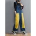 French Denim Blue Jeans women's Spring Patchwork Jumpsuit Pants