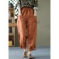 Caramel Solid Linen Harem Pants High Waist Pockets Summer