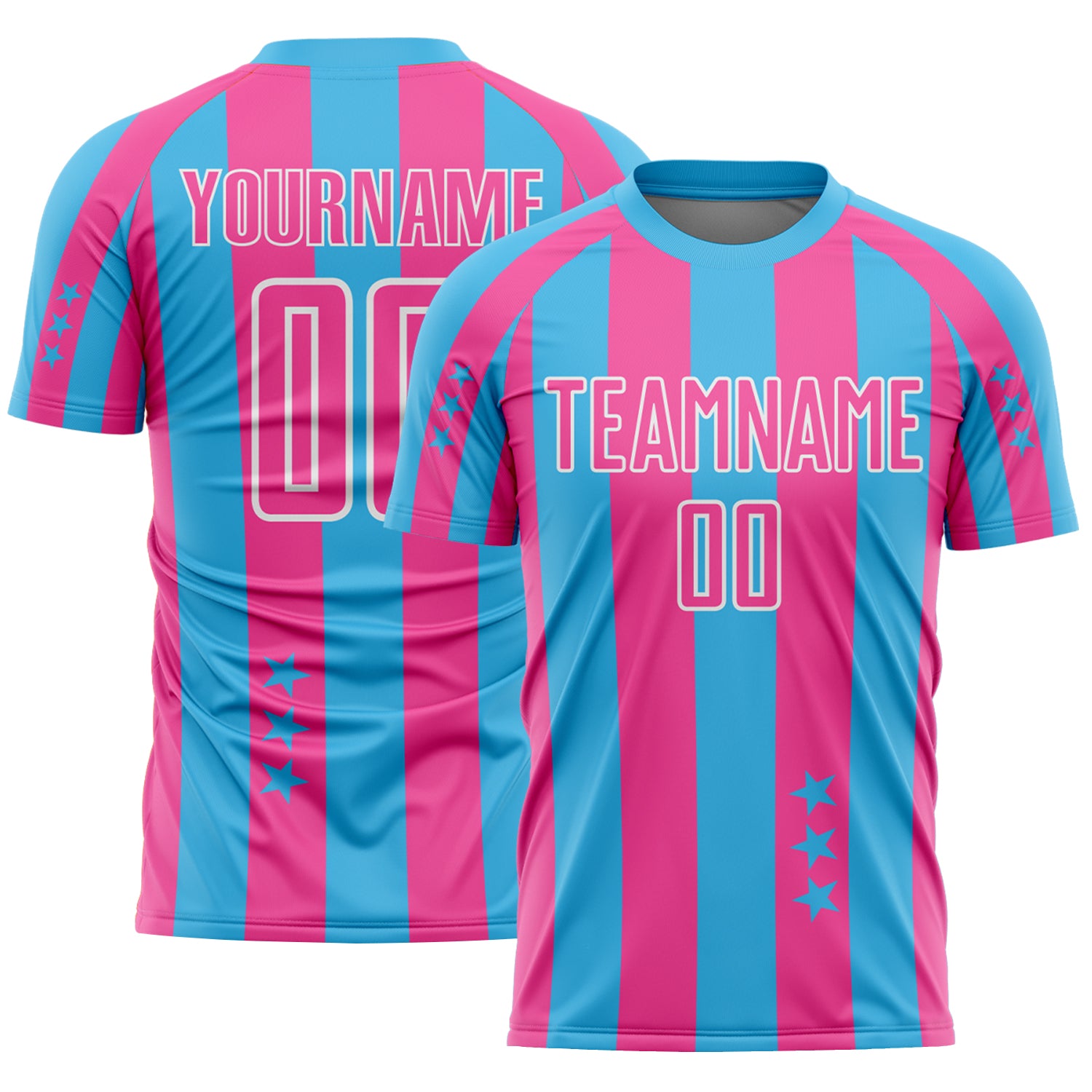 Custom Sky Blue Pink-White Stars And Stripes Sports Sublimation Soccer Uniform Jersey