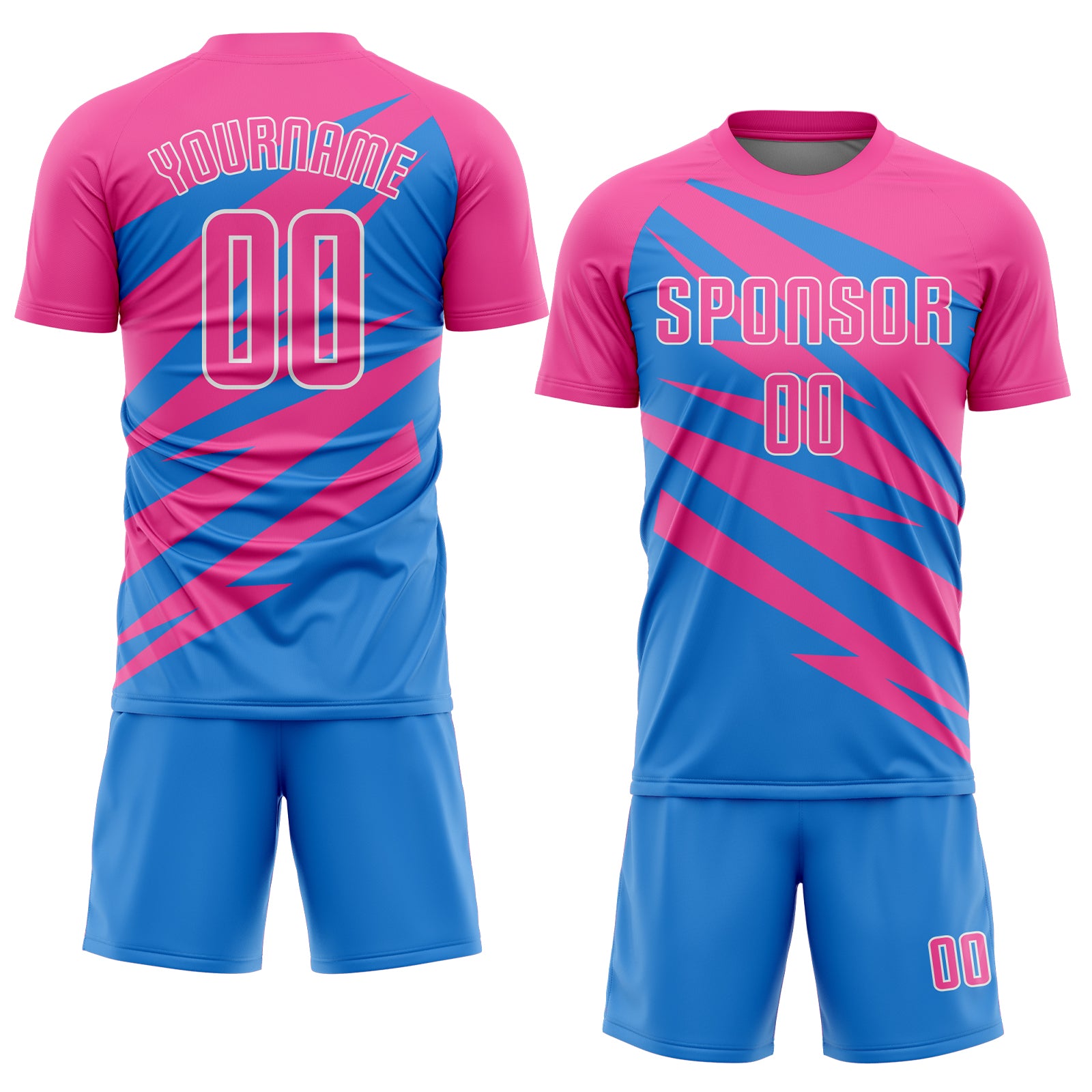 Custom Pink Powder Blue-White Abstract Line Sports Sublimation Soccer Uniform Jersey