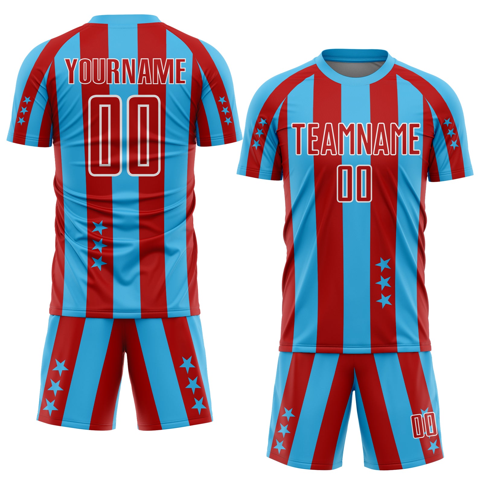 Custom Sky Blue Red-White Stars And Stripes Sports Sublimation Soccer Uniform Jersey