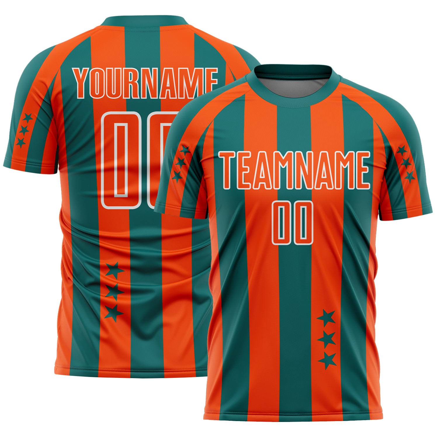 Custom Teal Orange-White Stars And Stripes Sports Sublimation Soccer Uniform Jersey