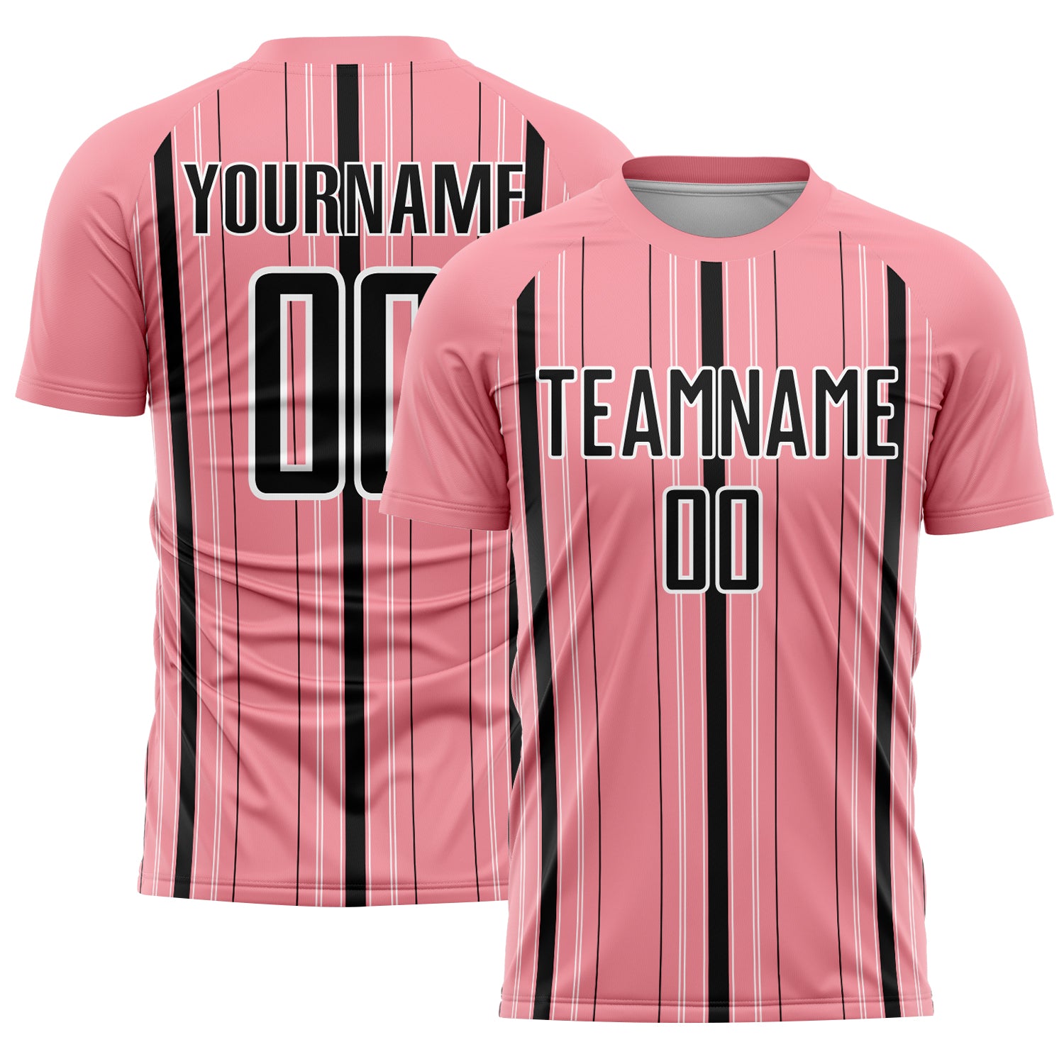Custom Medium Pink Black-White Stripe Sublimation Soccer Uniform Jersey