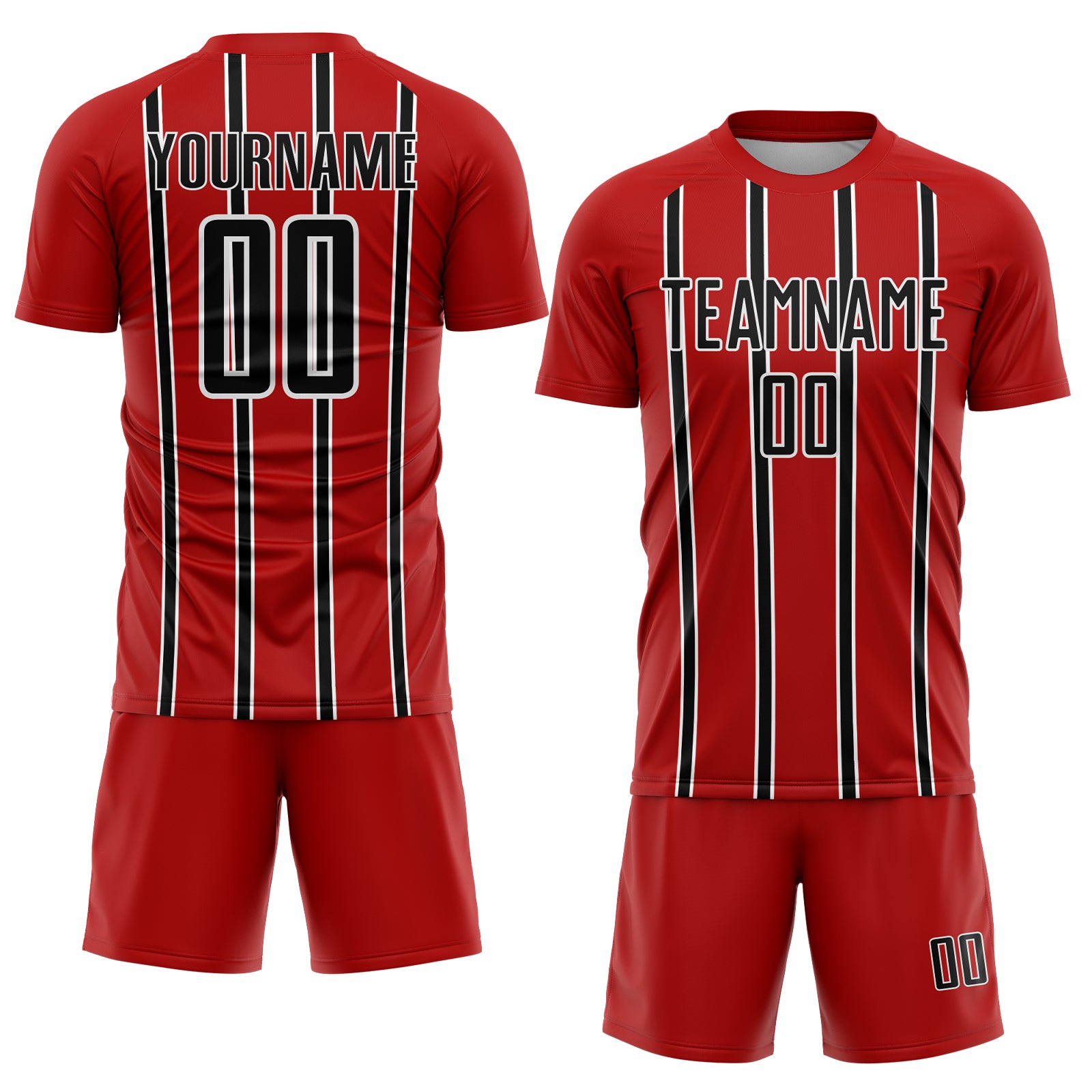 Custom Red Black-White Stripe Line Sublimation Soccer Uniform Jersey