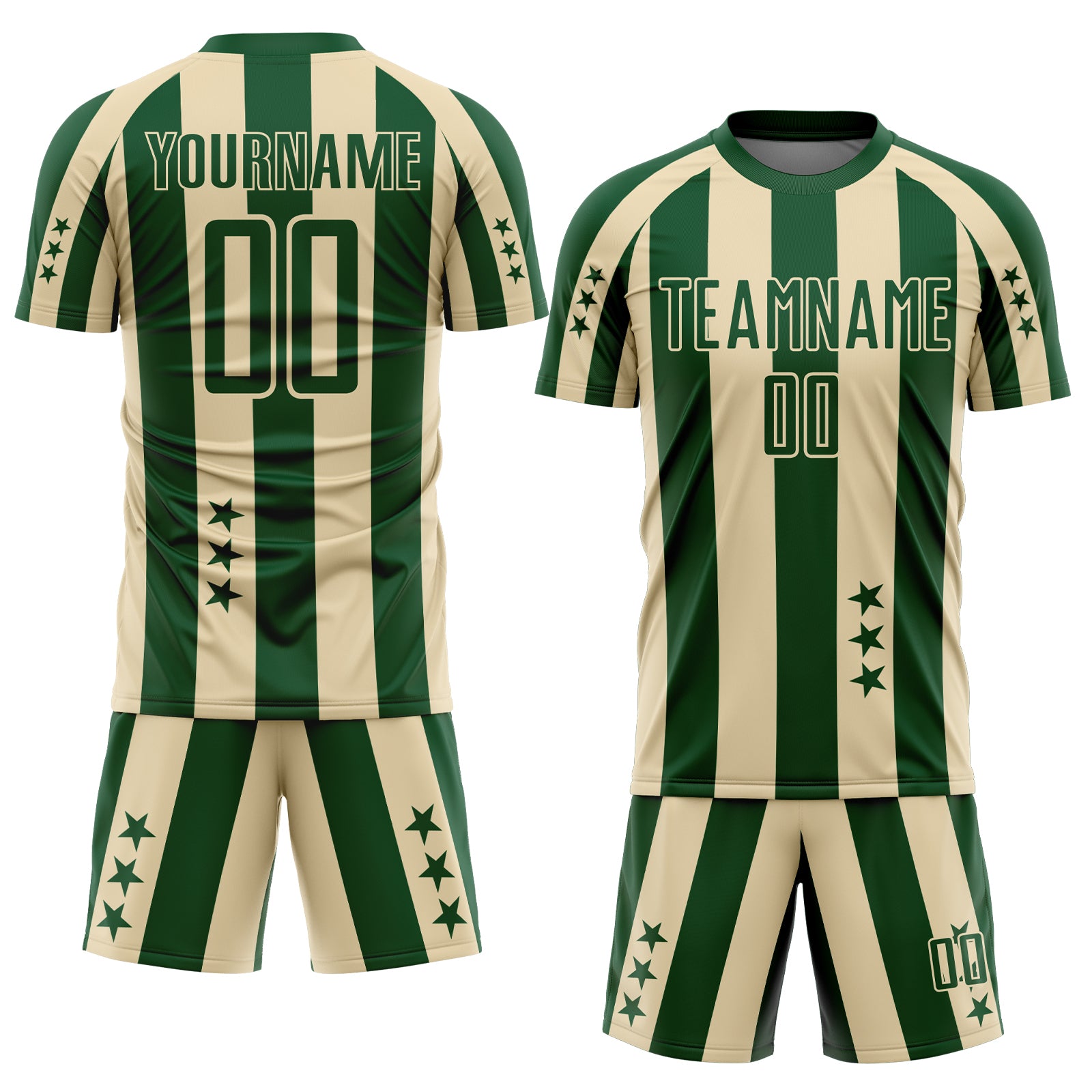Custom Green Cream Stars And Stripes Sports Sublimation Soccer Uniform Jersey