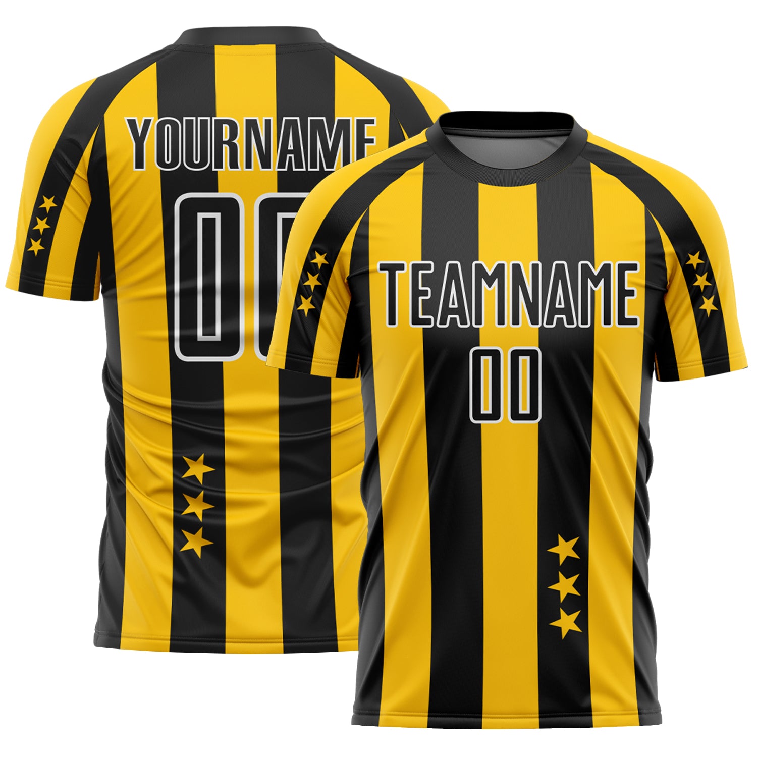 Custom Gold Black-White Stars And Stripes Sublimation Soccer Uniform Jersey