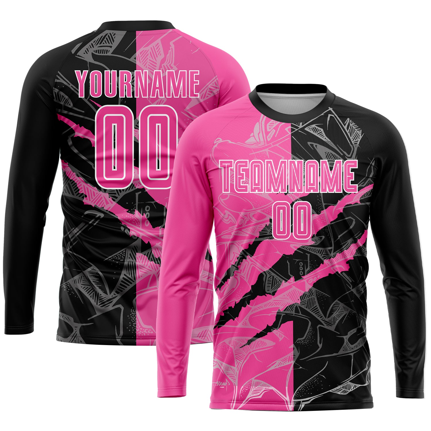 Custom Graffiti Pattern Pink Black-White Scratch Sublimation Soccer Uniform Jersey