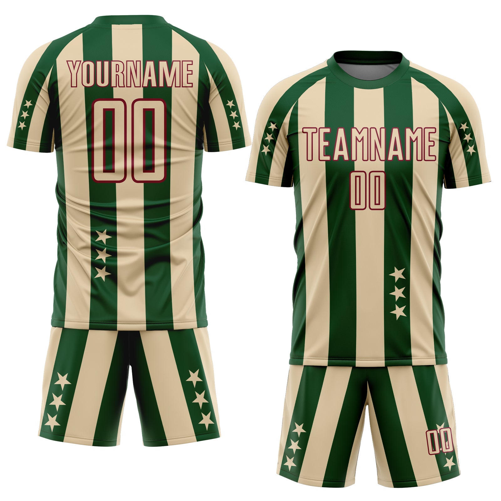 Custom City Cream Green-Crimson Stars And Stripes Sublimation Soccer Uniform Jersey