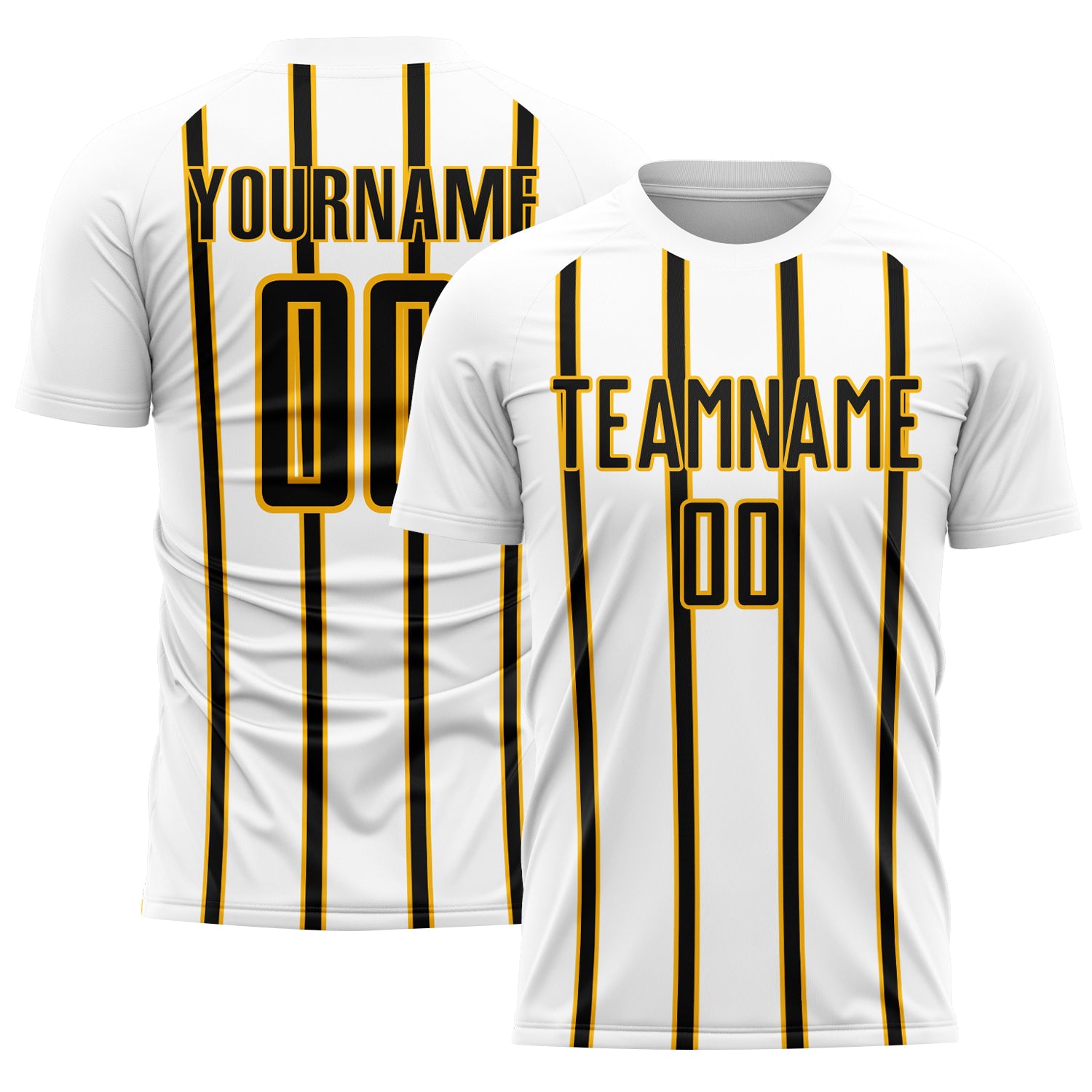 Custom White Black-Gold Stripe Line Sublimation Soccer Uniform Jersey