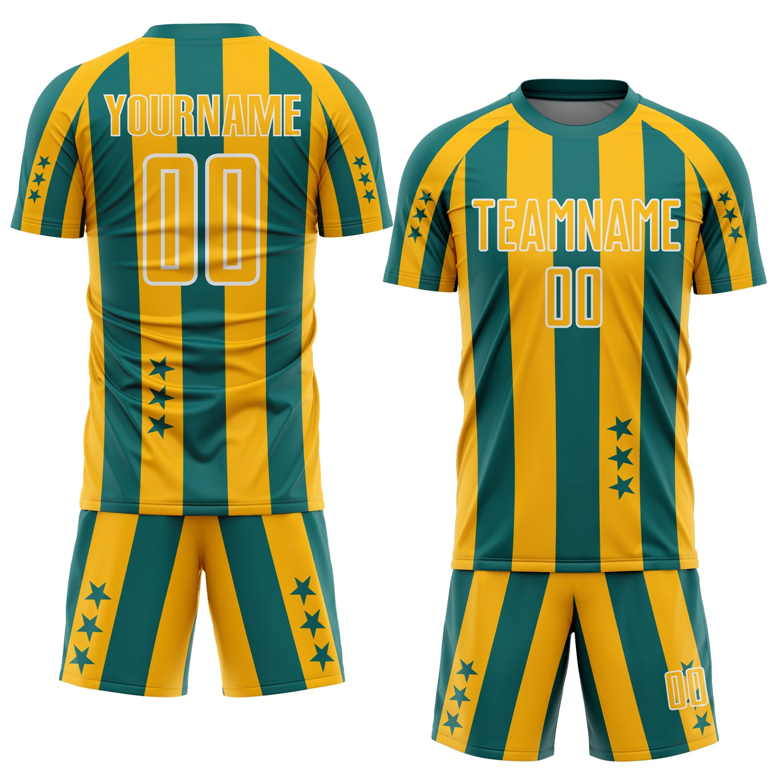 Custom Teal Gold-White Stars And Stripes Sports Sublimation Soccer Uniform Jersey