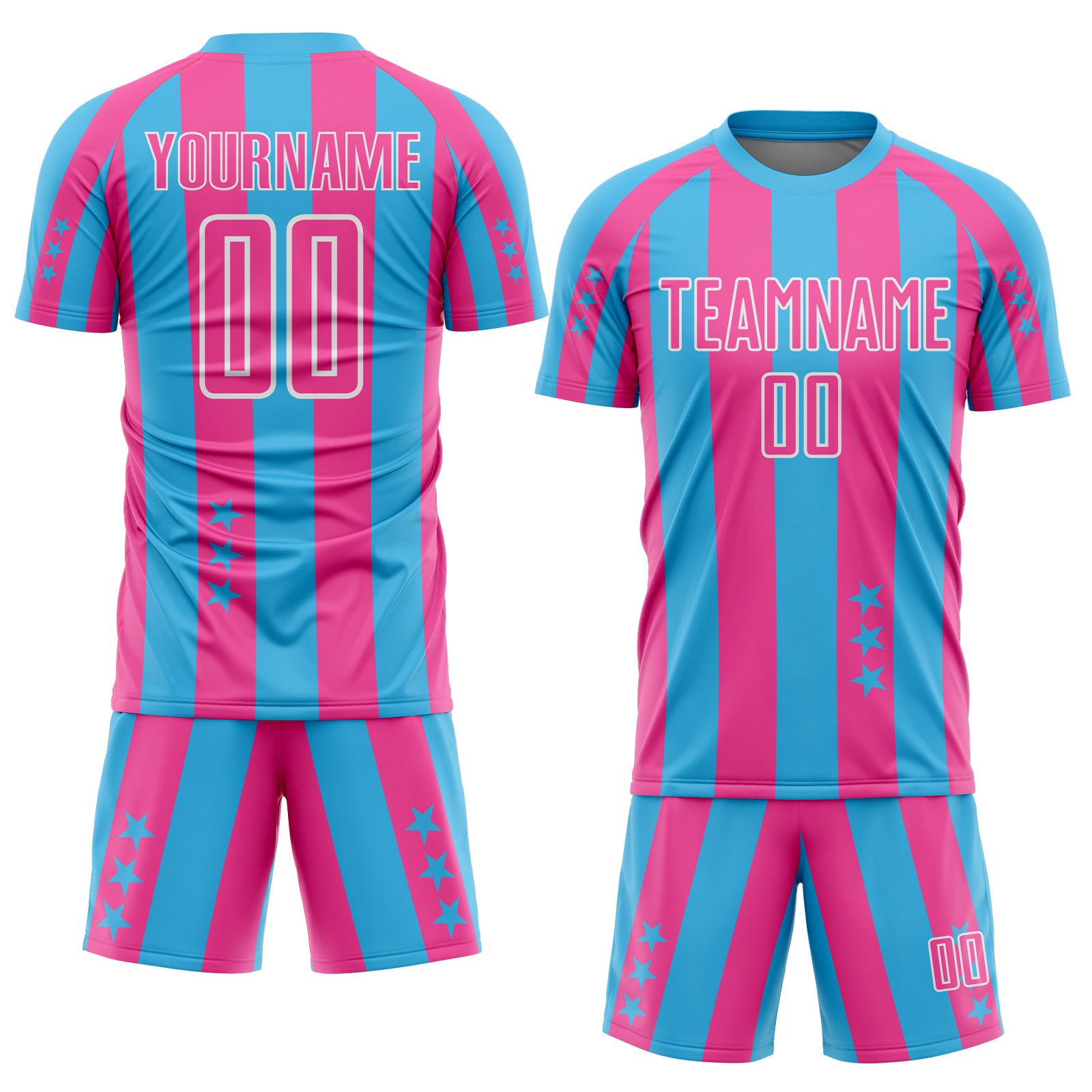 Custom Sky Blue Pink-White Stars And Stripes Sports Sublimation Soccer Uniform Jersey