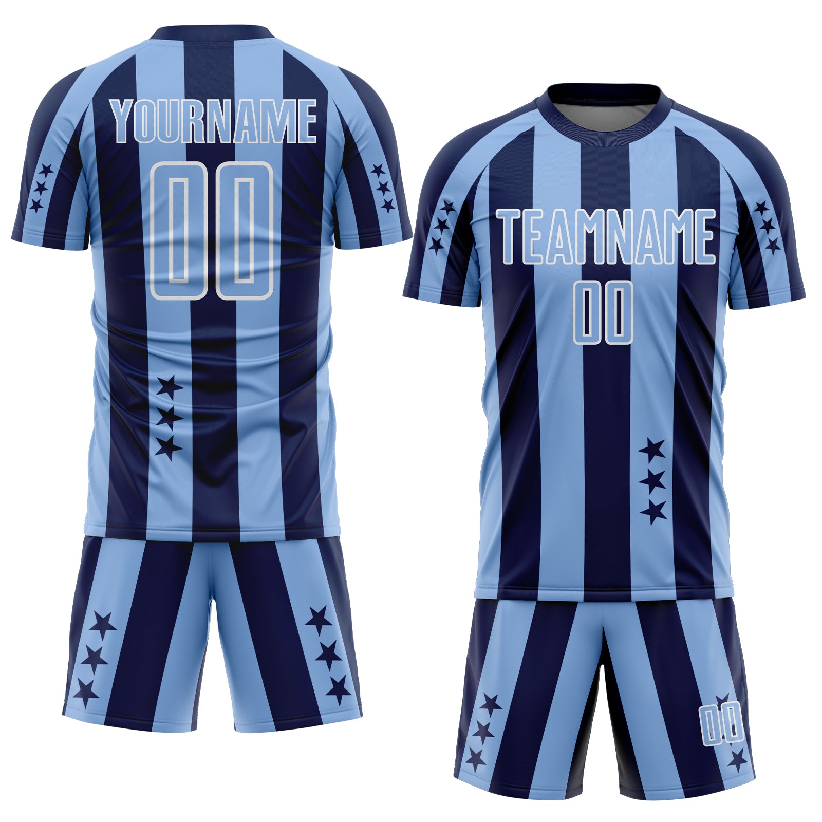 Custom Navy Light Blue-White Stars And Stripes Sports Sublimation Soccer Uniform Jersey