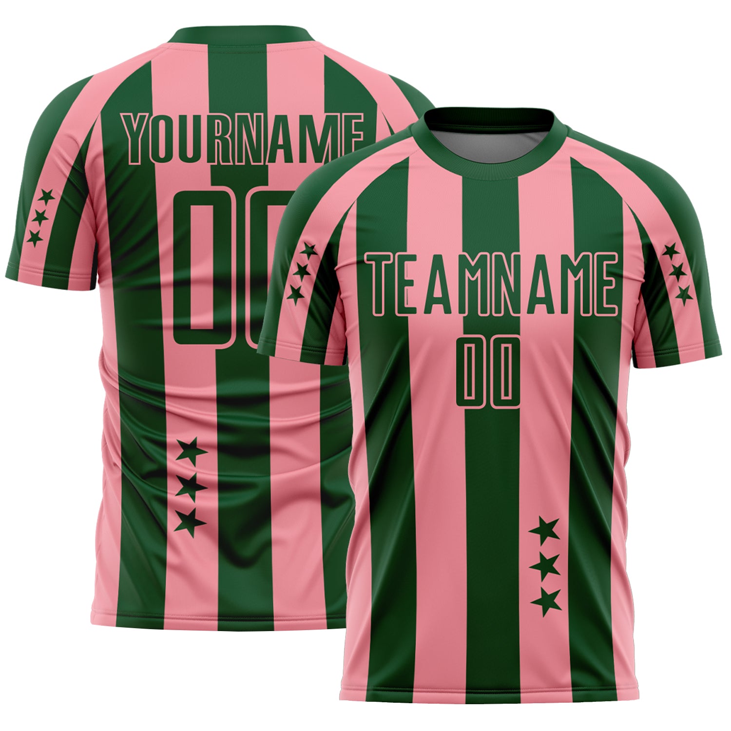 Custom Green Medium Pink Stars And Stripes Sports Sublimation Soccer Uniform Jersey