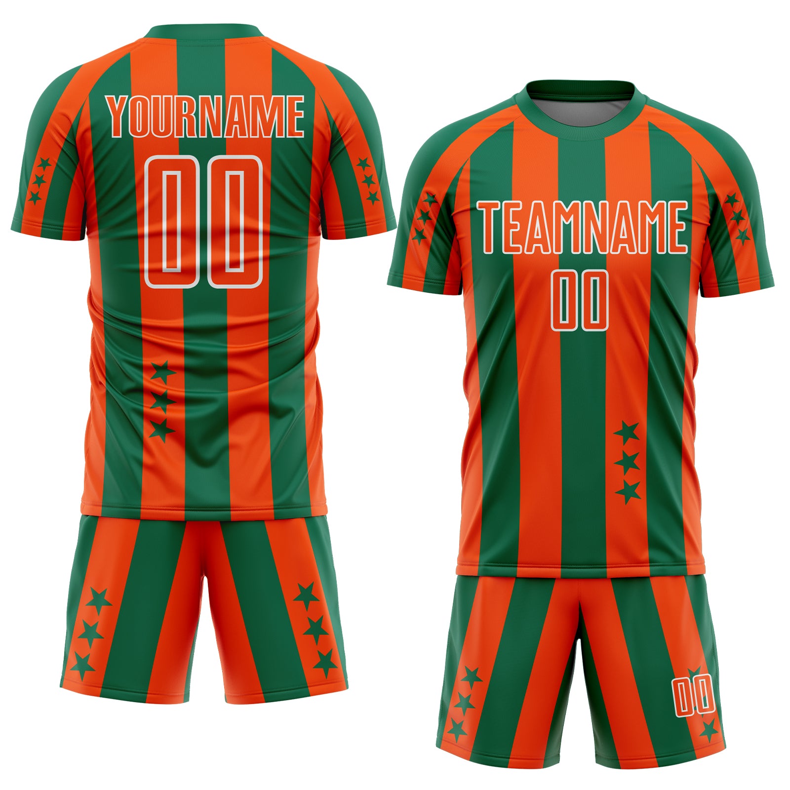 Custom Kelly Green Orange-White Stars And Stripes Sports Sublimation Soccer Uniform Jersey