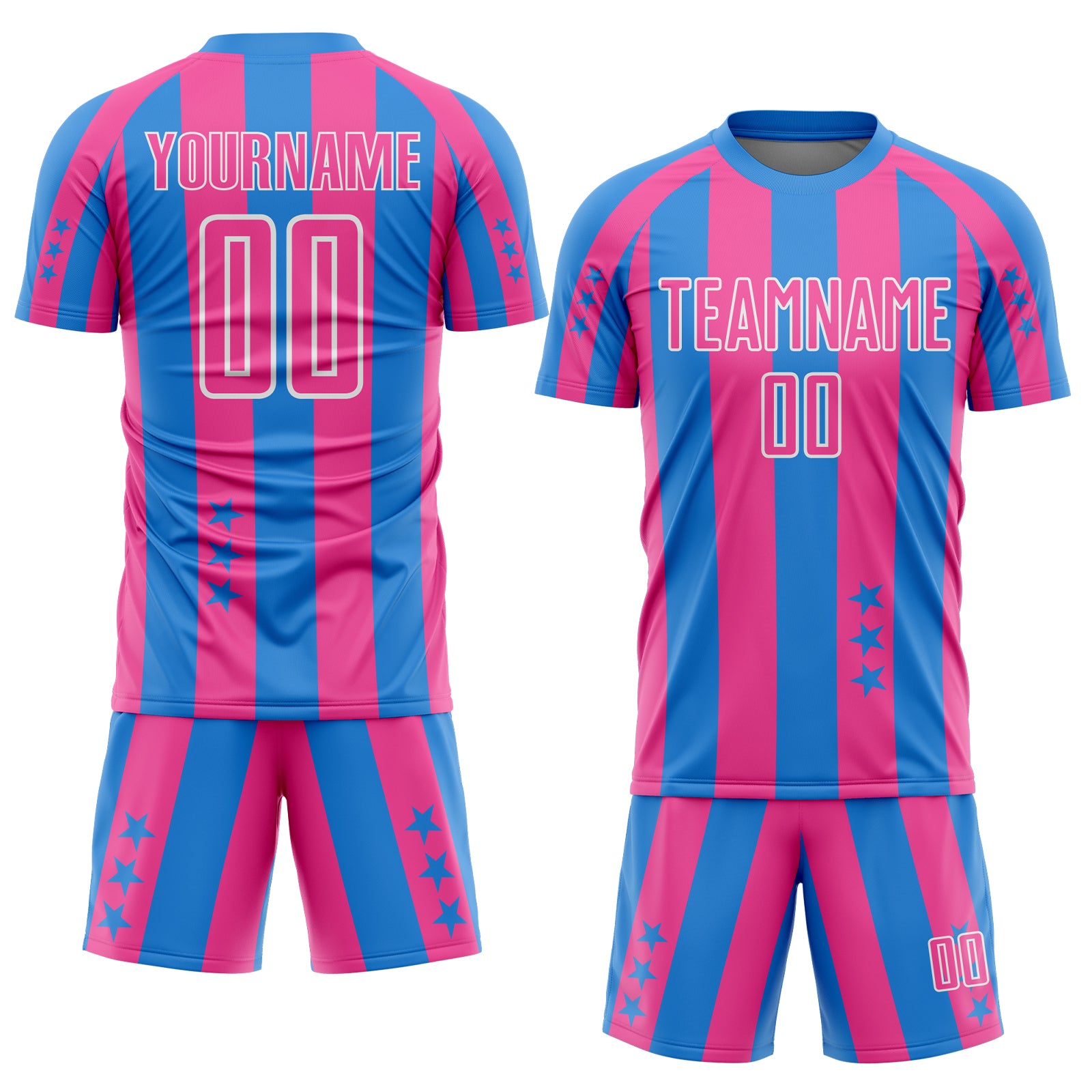 Custom Powder Blue Pink-White Stars And Stripes Sports Sublimation Soccer Uniform Jersey