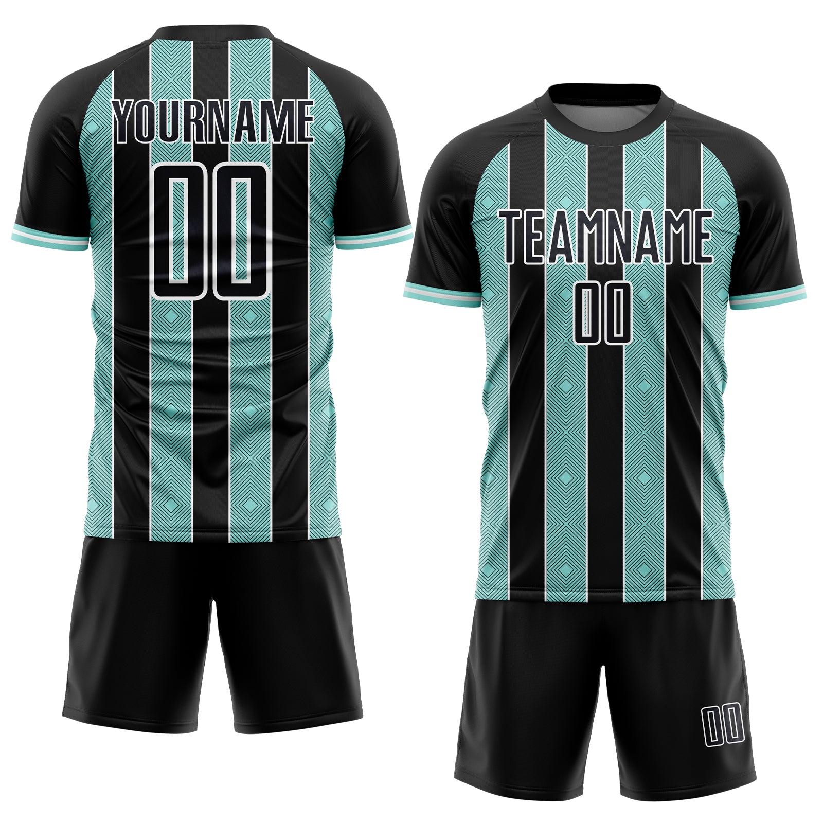 Custom Black Ice Blue-White Pinstripe Line Sports Sublimation Soccer Uniform Jersey