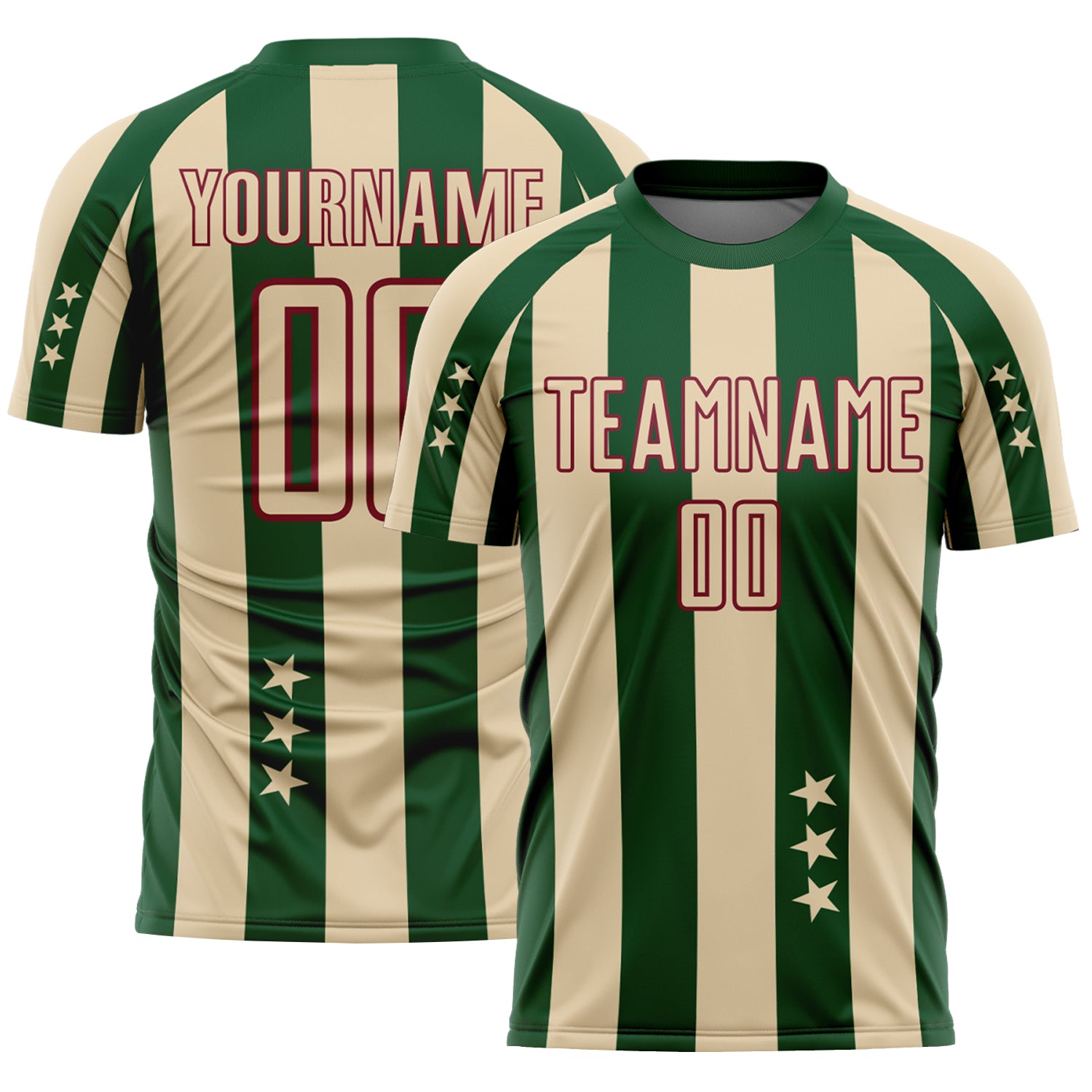 Custom City Cream Green-Crimson Stars And Stripes Sublimation Soccer Uniform Jersey