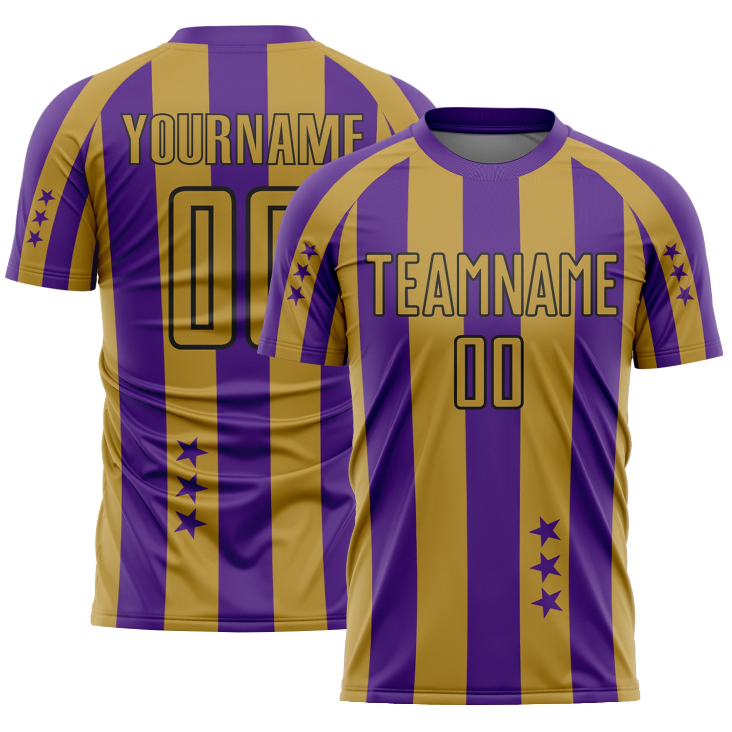 Custom Purple Old Gold-Black Stars And Stripes Sports Sublimation Soccer Uniform Jersey