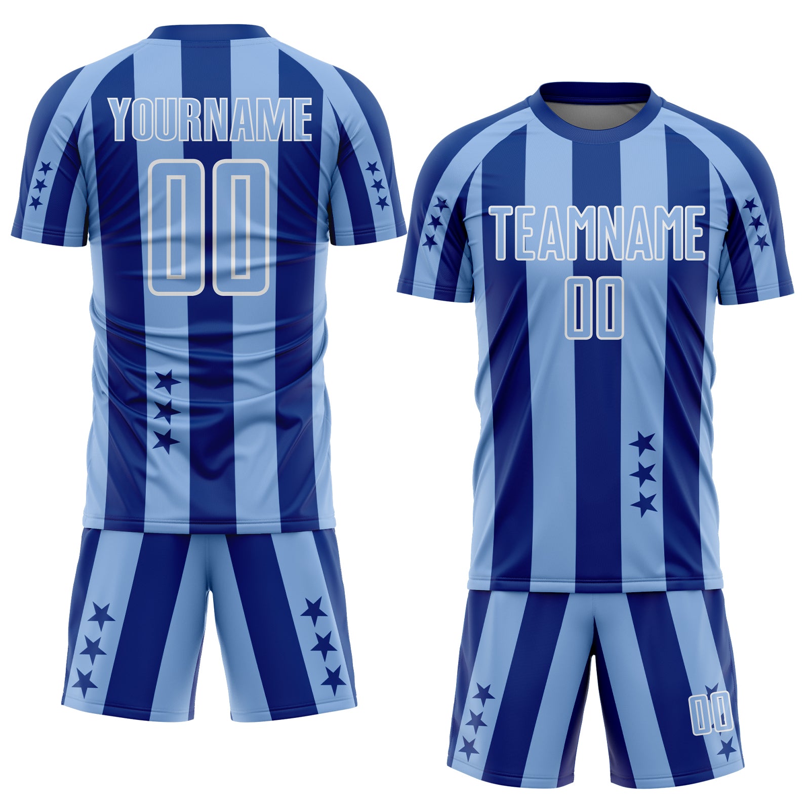 Custom Royal Light Blue-White Stars And Stripes Sports Sublimation Soccer Uniform Jersey
