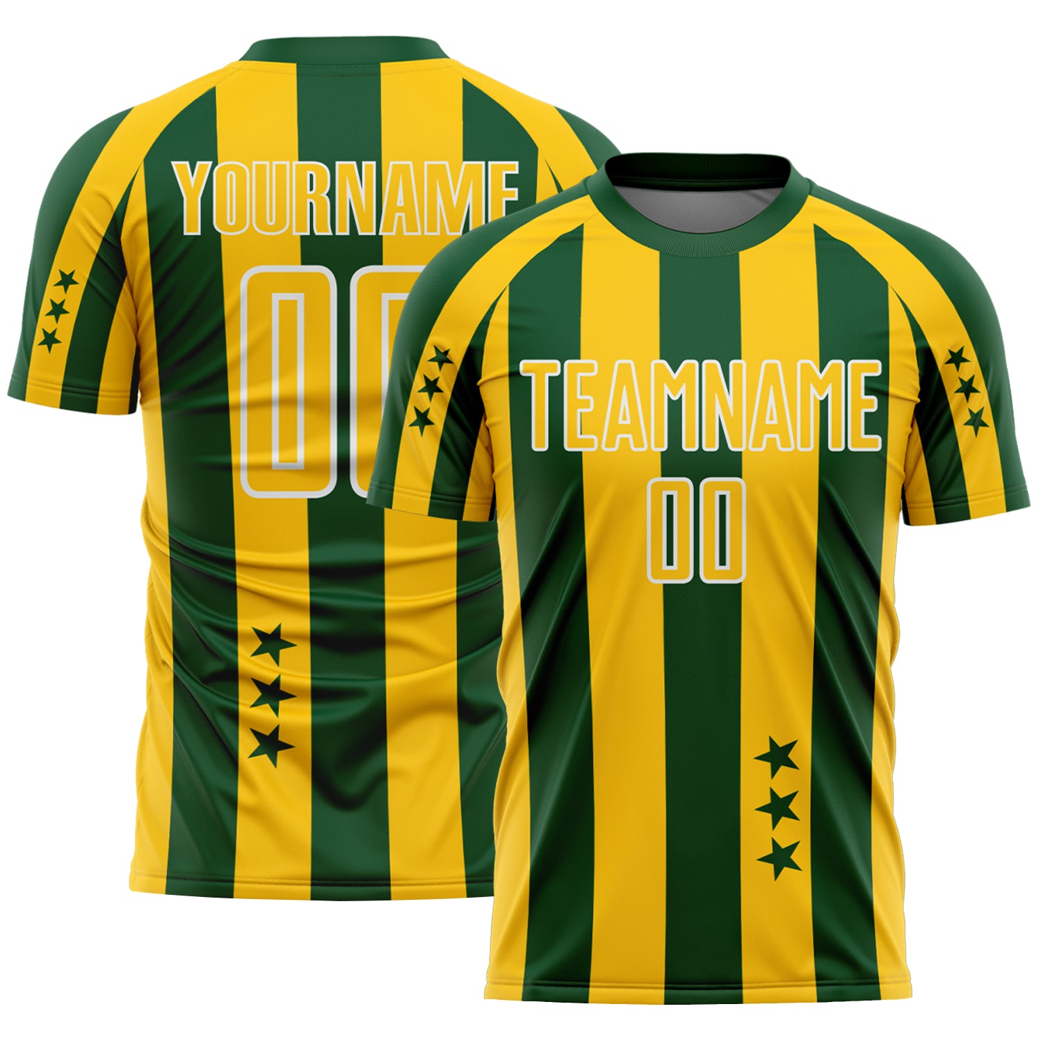 Custom Green Yellow-White Stars And Stripes Sports Sublimation Soccer Uniform Jersey