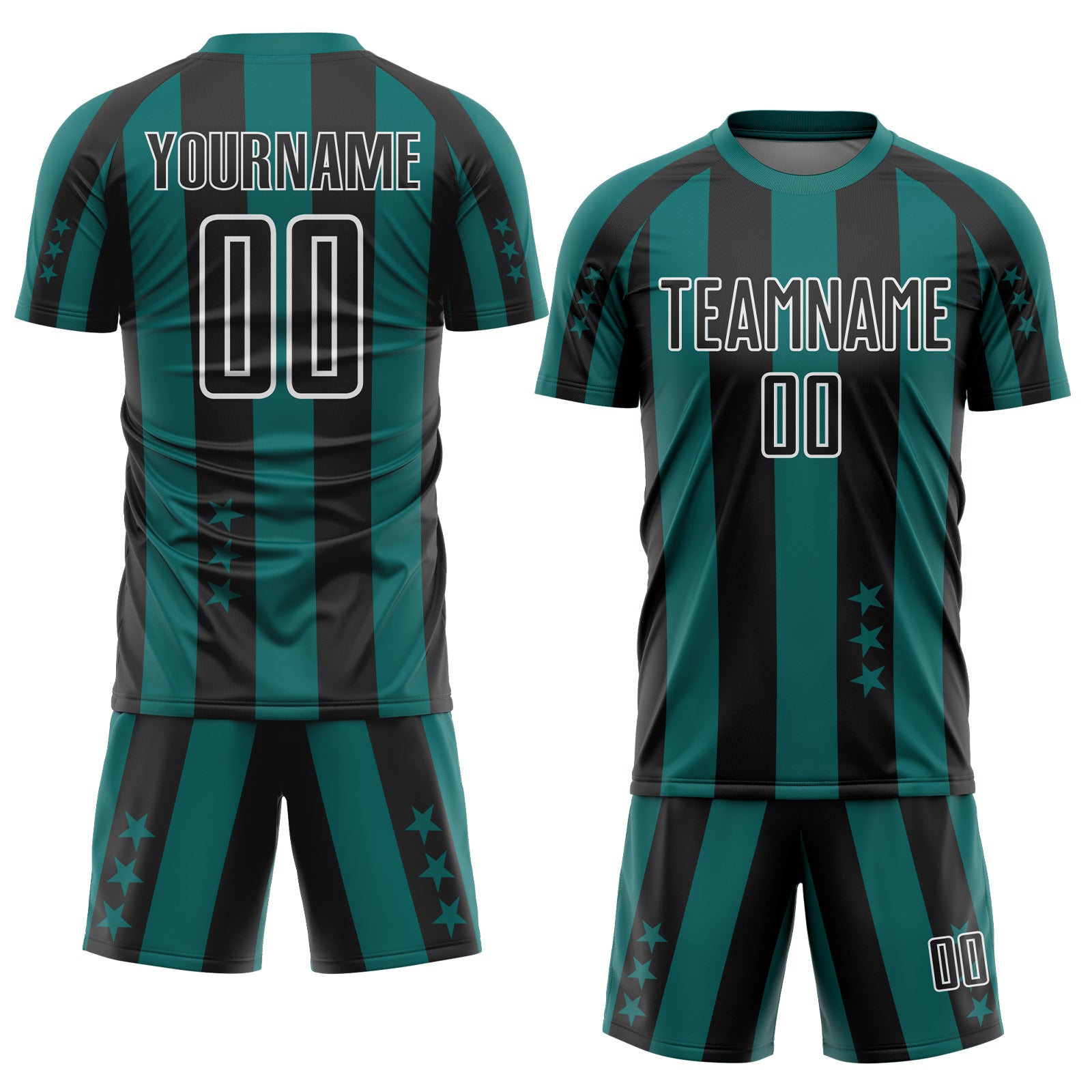 Custom Teal Black-White Stars And Stripes Sports Sublimation Soccer Uniform Jersey