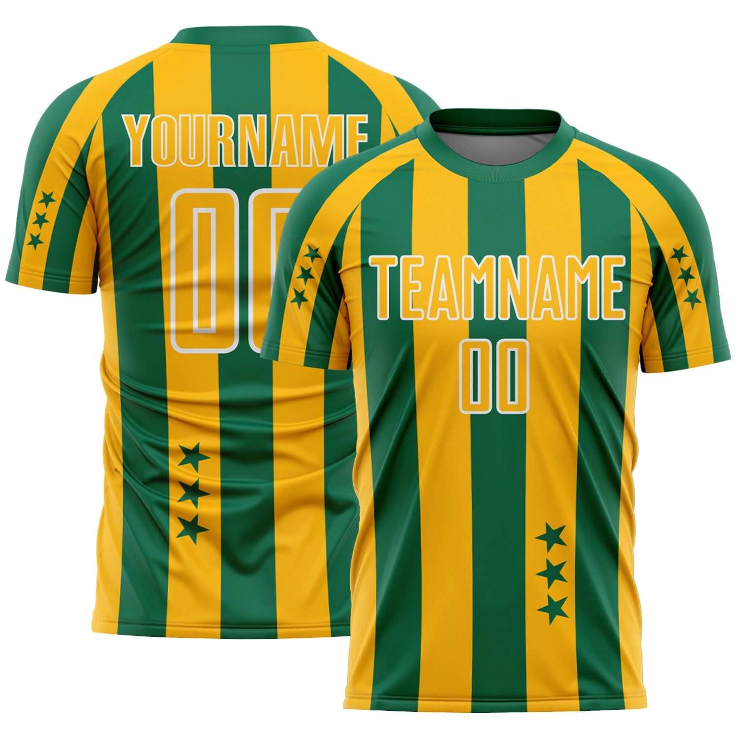 Custom Kelly Green Gold-White Stars And Stripes Sports Sublimation Soccer Uniform Jersey