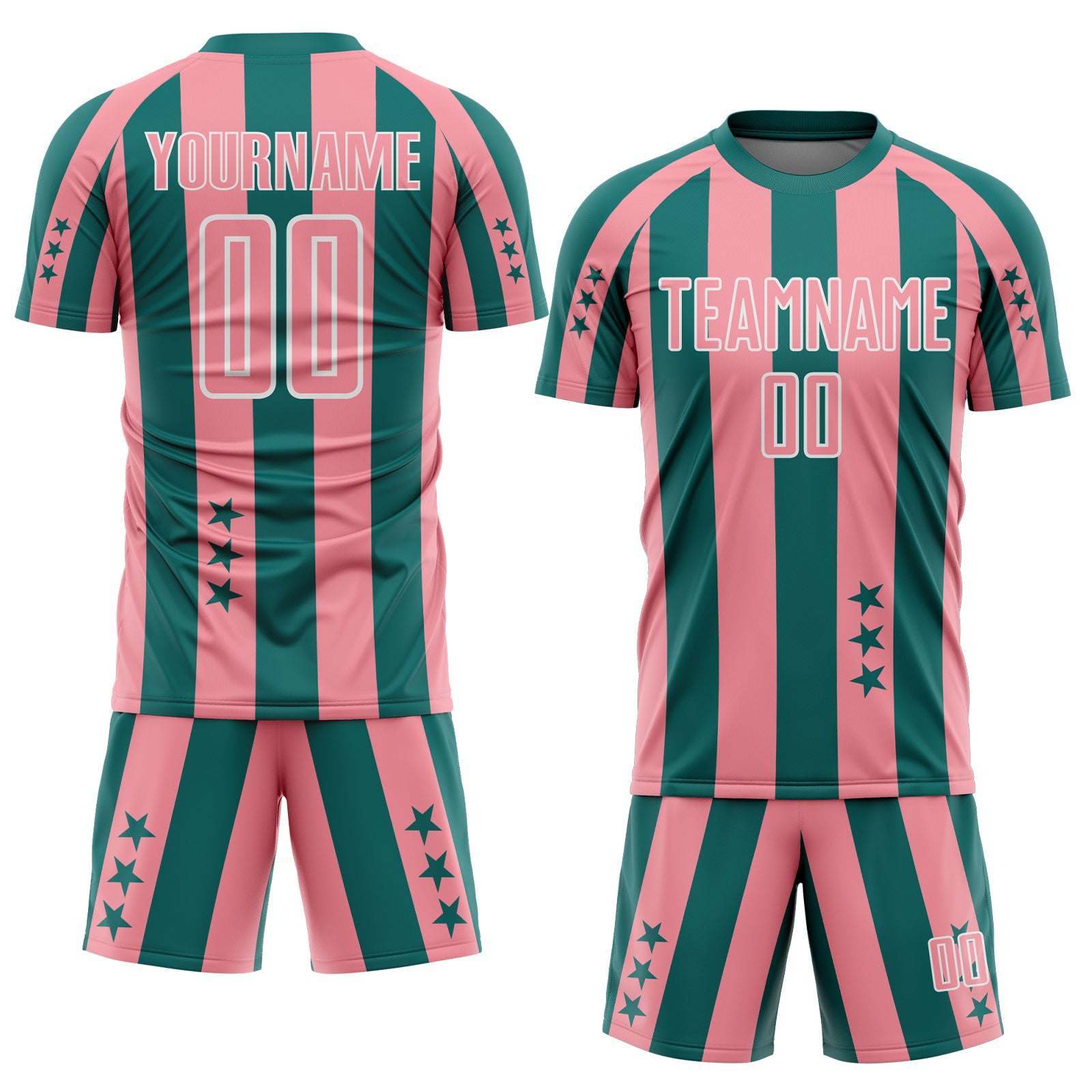 Custom Teal Medium Pink-White Stars And Stripes Sports Sublimation Soccer Uniform Jersey