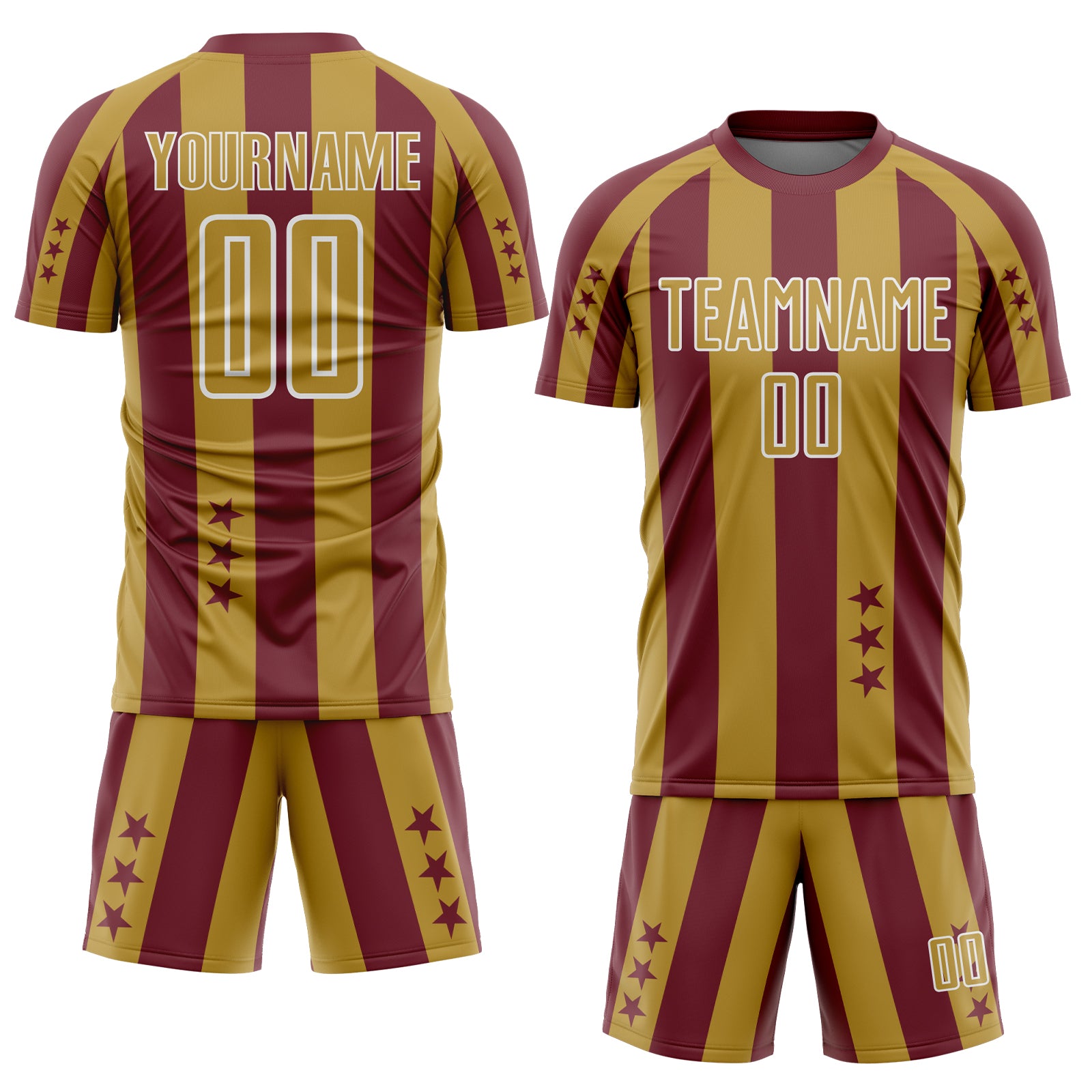 Custom Burgundy Old Gold-White Stars And Stripes Sports Sublimation Soccer Uniform Jersey