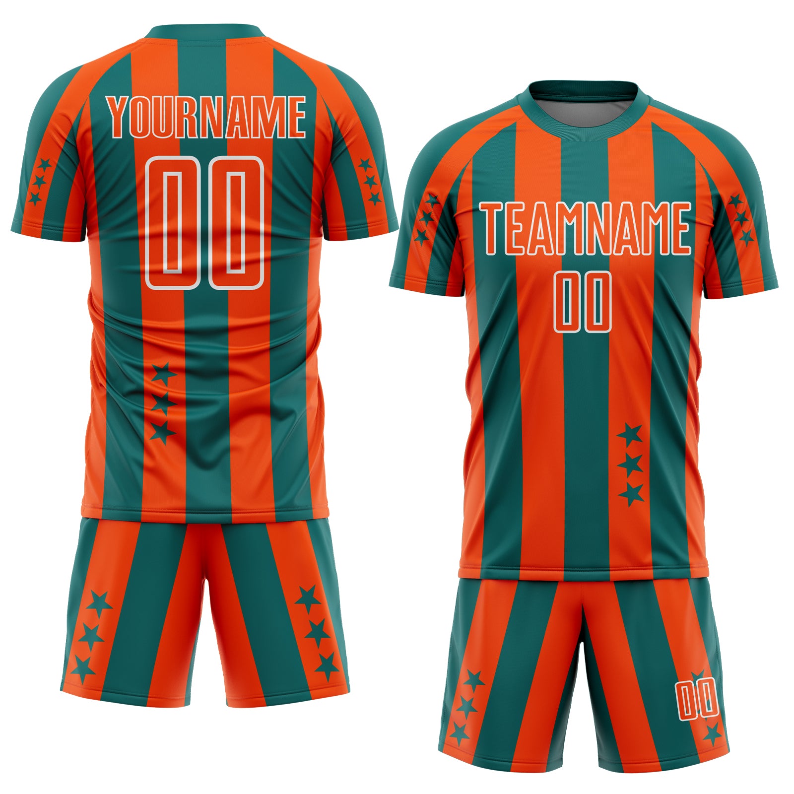 Custom Teal Orange-White Stars And Stripes Sports Sublimation Soccer Uniform Jersey