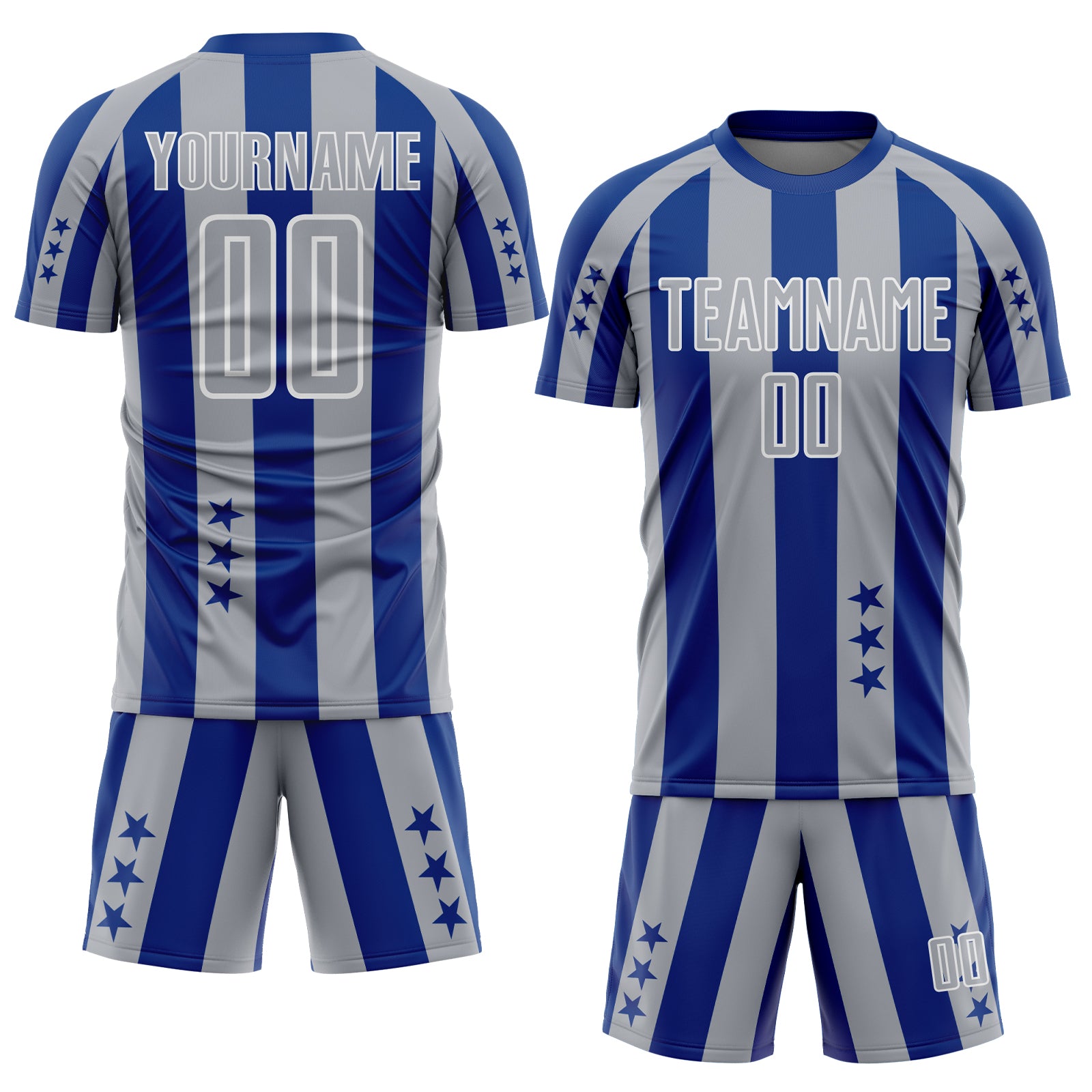 Custom Royal Gray-White Stars And Stripes Sports Sublimation Soccer Uniform Jersey