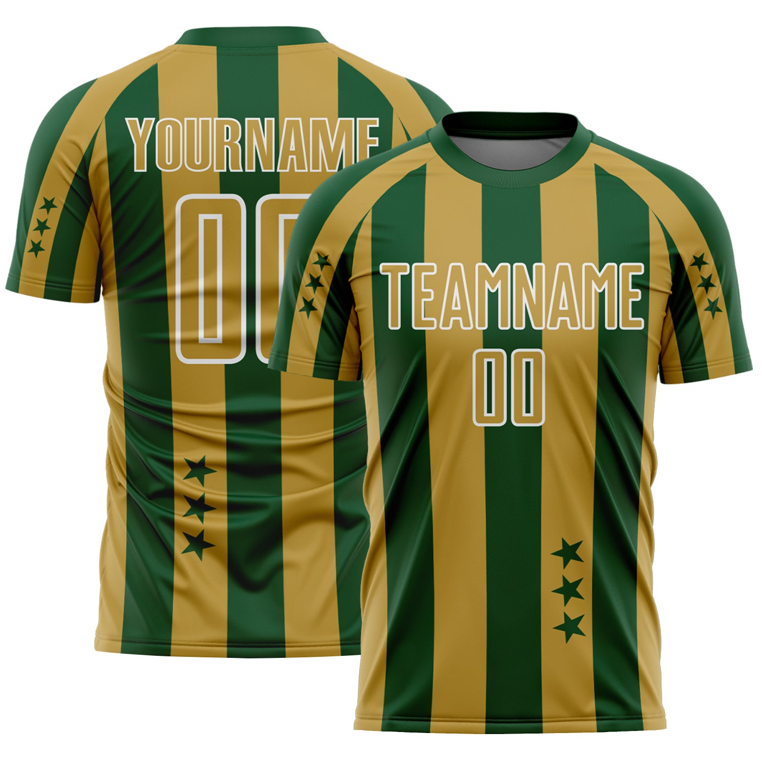 Custom Green Old Gold-White Stars And Stripes Sports Sublimation Soccer Uniform Jersey