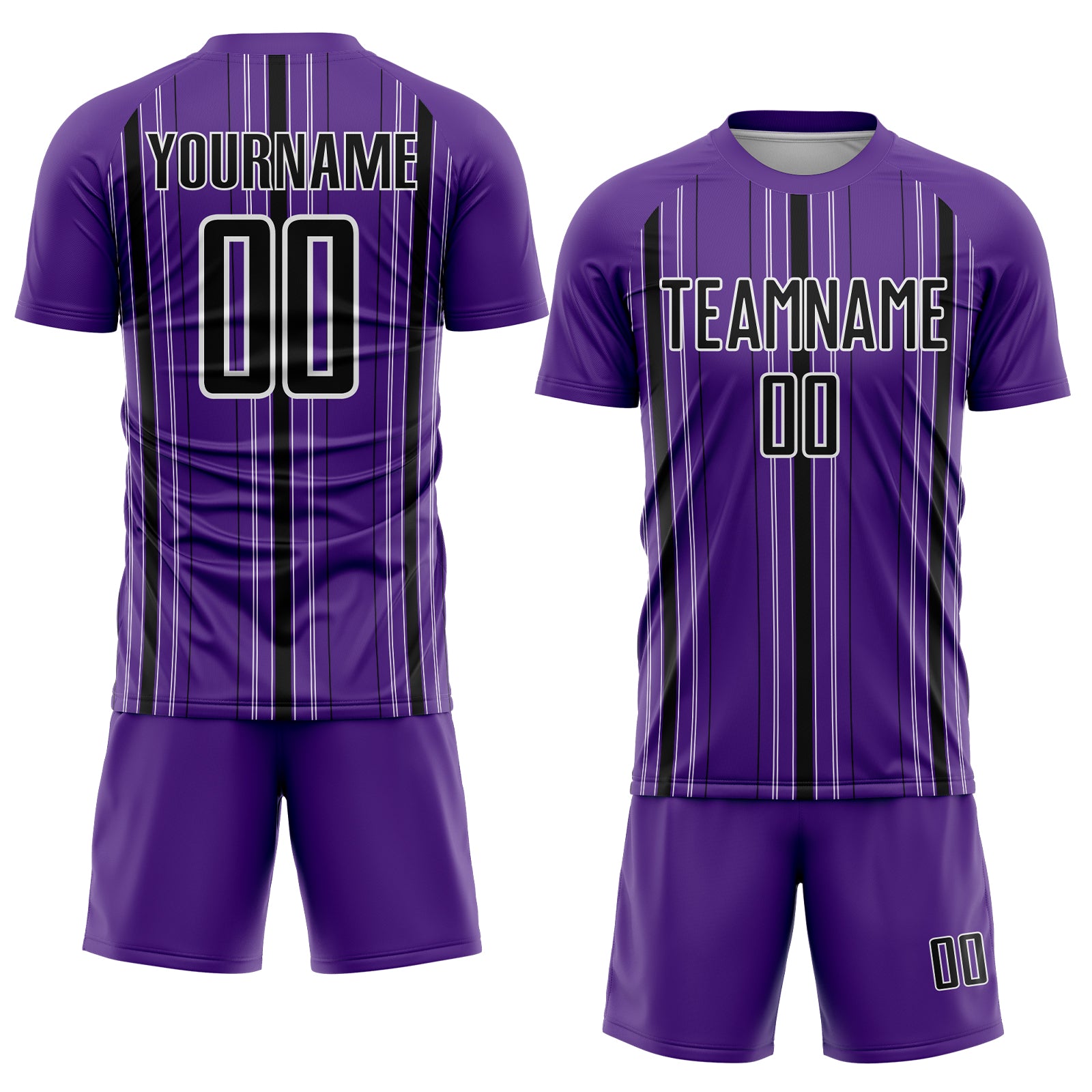 Custom Purple Black-White Stripe Sublimation Soccer Uniform Jersey