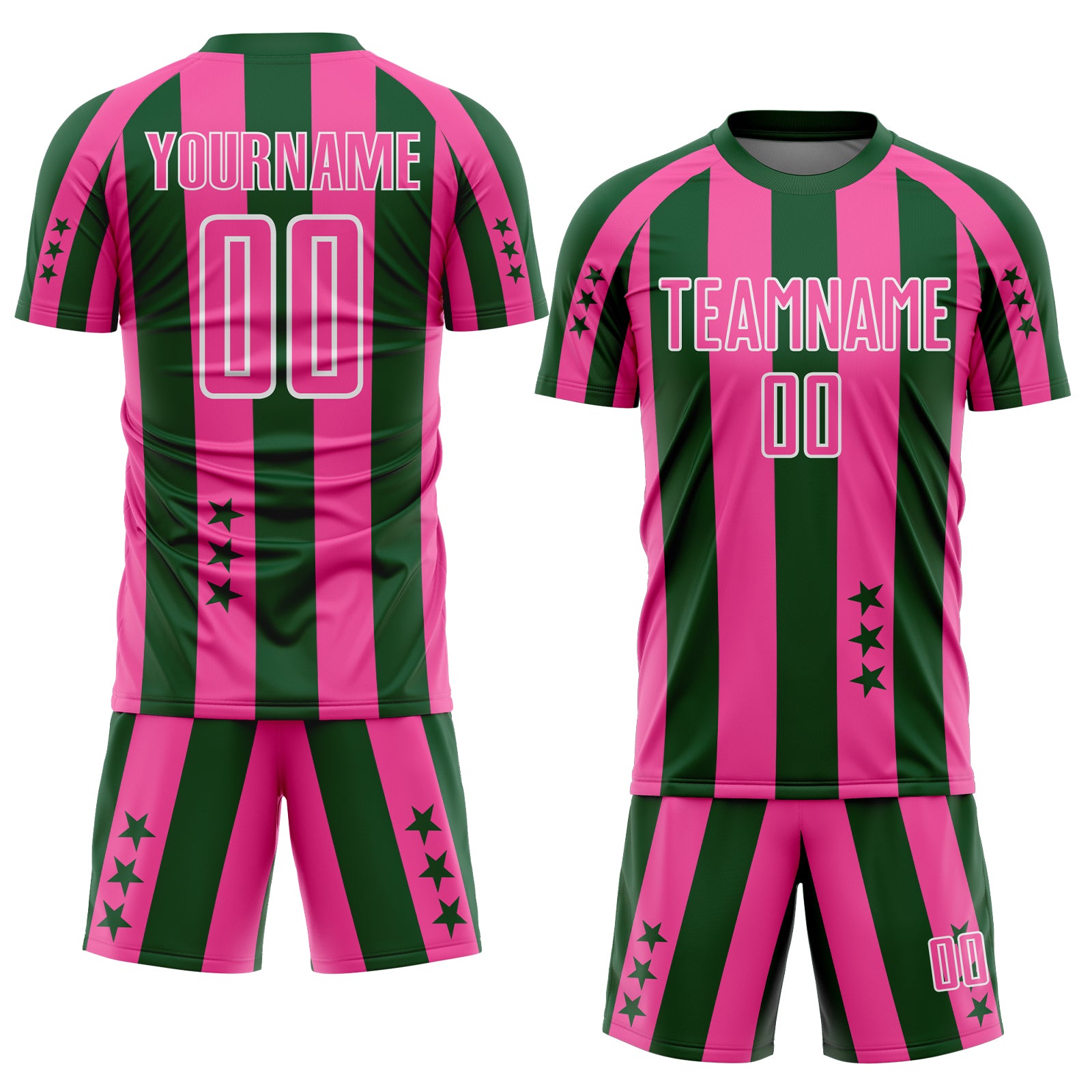 Custom Green Pink-White Stars And Stripes Sports Sublimation Soccer Uniform Jersey