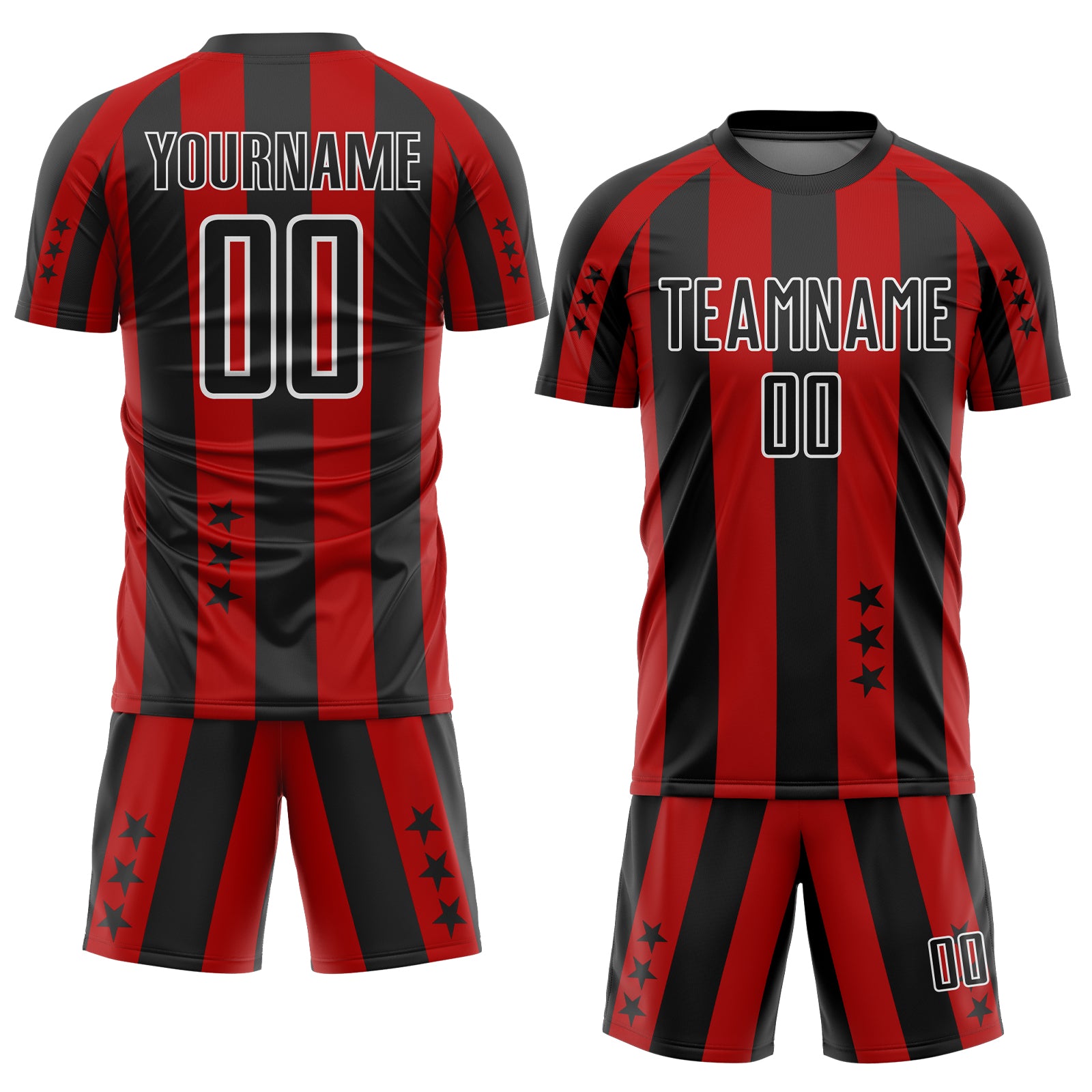 Custom Red Black-White Stars And Stripes Sublimation Soccer Uniform Jersey